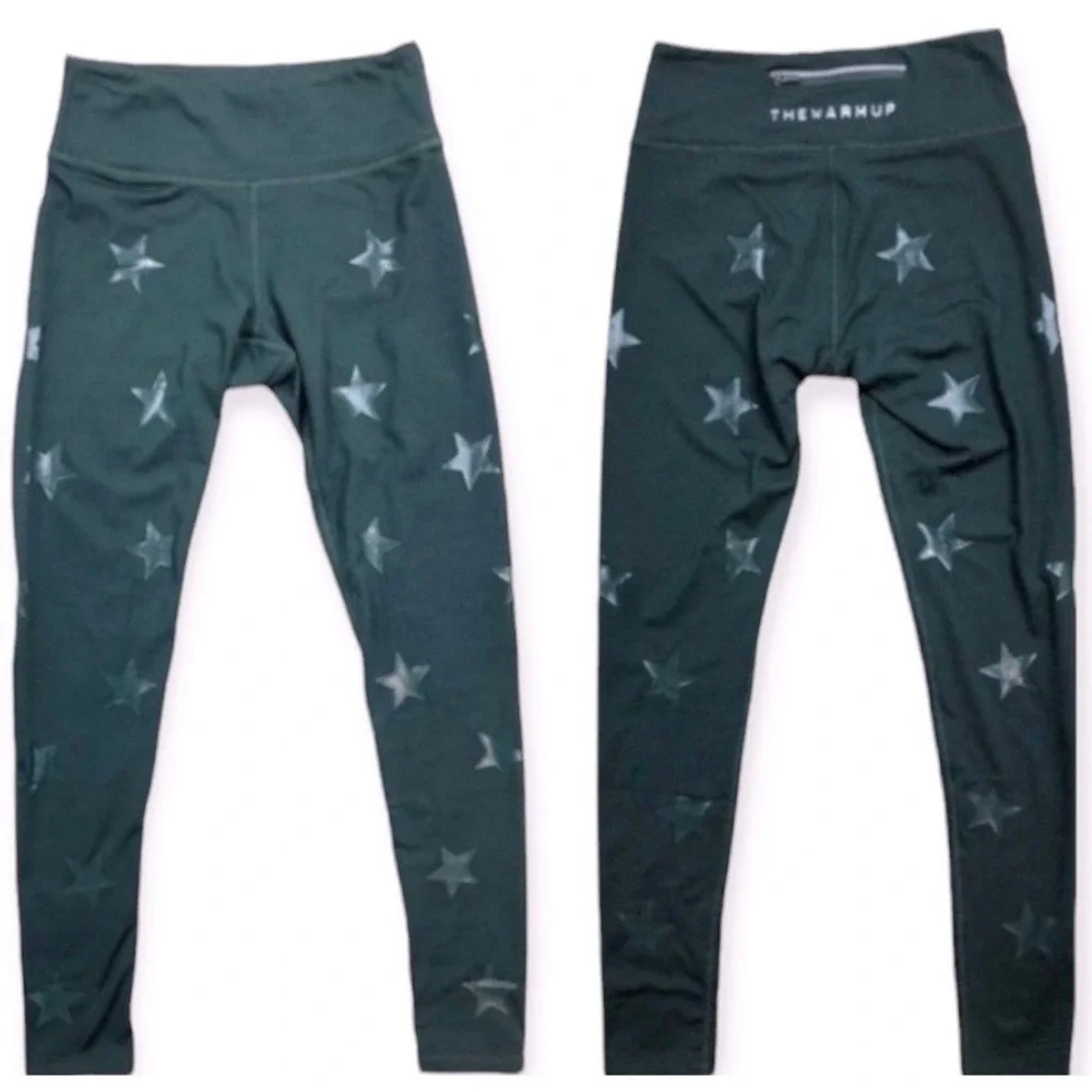 Jessica Simpson The Warm Up Green Star Print High‎ Waist Leggings Small